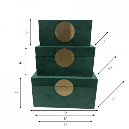 Sagebrook 7"/8"/9" Velveteen Box With Round Medallion (Set Of 3) - Green