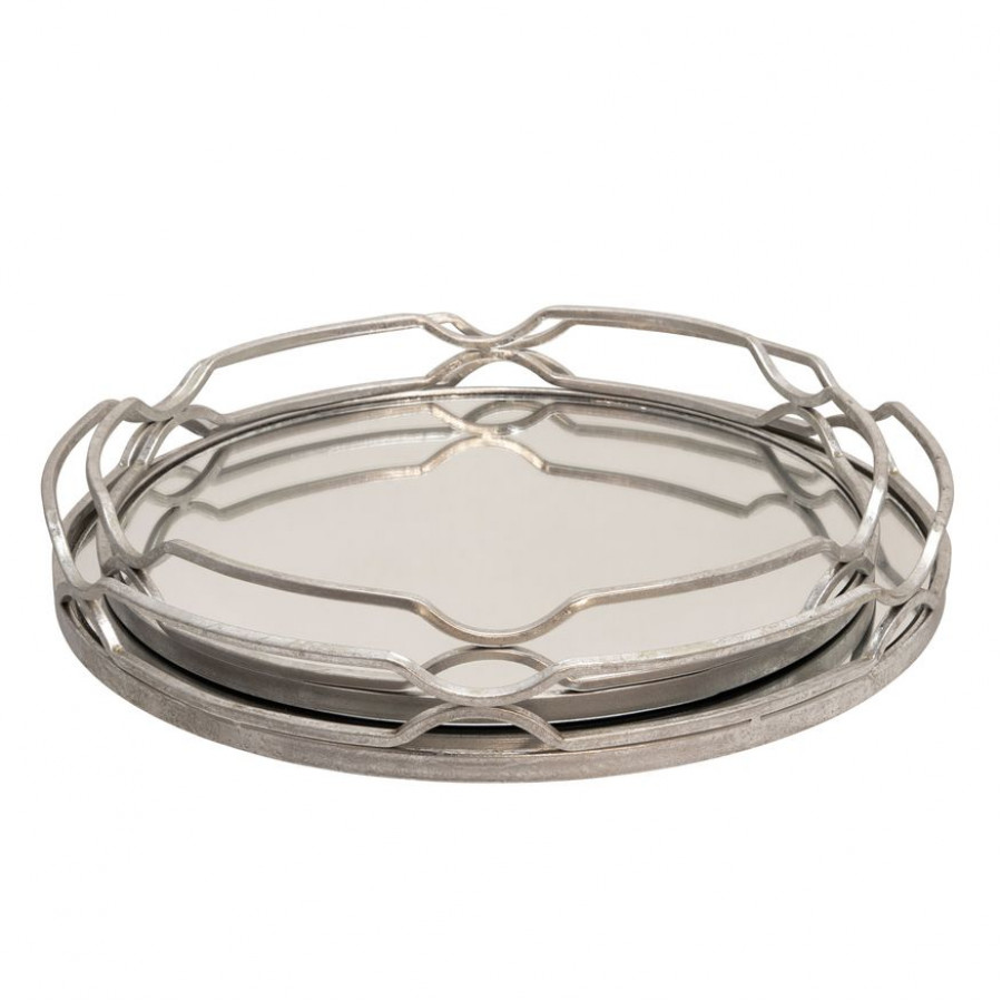 Sagebrook - 18"/16" Metal Round Trays (Set Of 2) in Silver Leaf