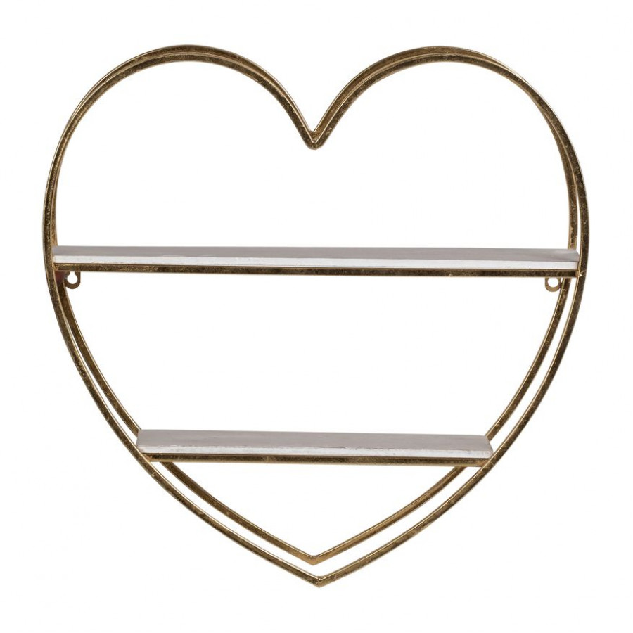 Sagebrook Metal/Wood 2 Tier Heart Wall Shelf - White/Gold
