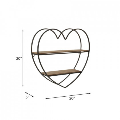 Sagebrook Metal/Wood 2 Tier Heart Wall Shelf - Natural/Black