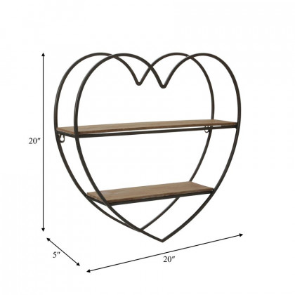 Sagebrook Metal/Wood 2 Tier Heart Wall Shelf - Natural/Black