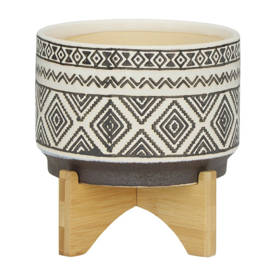 Sagebrook 7" Ceramic Diamond Planter On Stand - Ivory