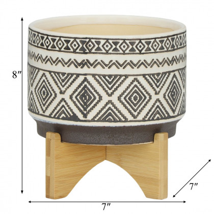 Sagebrook 7" Ceramic Diamond Planter On Stand - Ivory