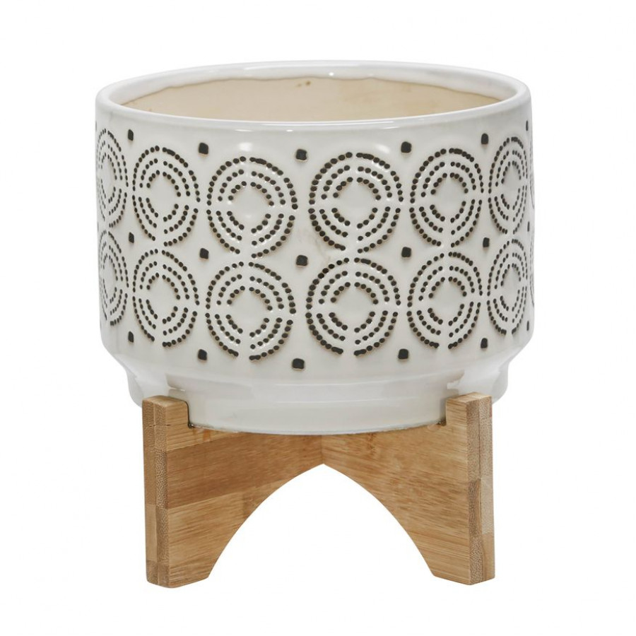 Sagebrook 7" Ceramic Swirl Planter On Stand - Ivory