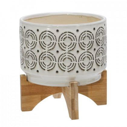 Sagebrook 7" Ceramic Swirl Planter On Stand - Ivory
