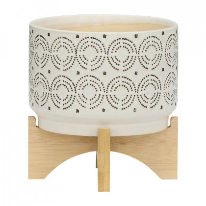 Sagebrook 7" Ceramic Swirl Planter On Stand - Ivory