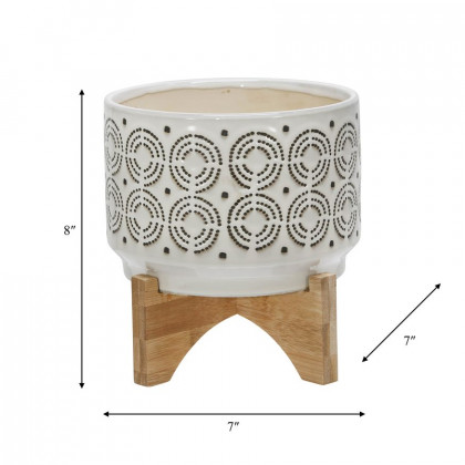 Sagebrook 7" Ceramic Swirl Planter On Stand - Ivory