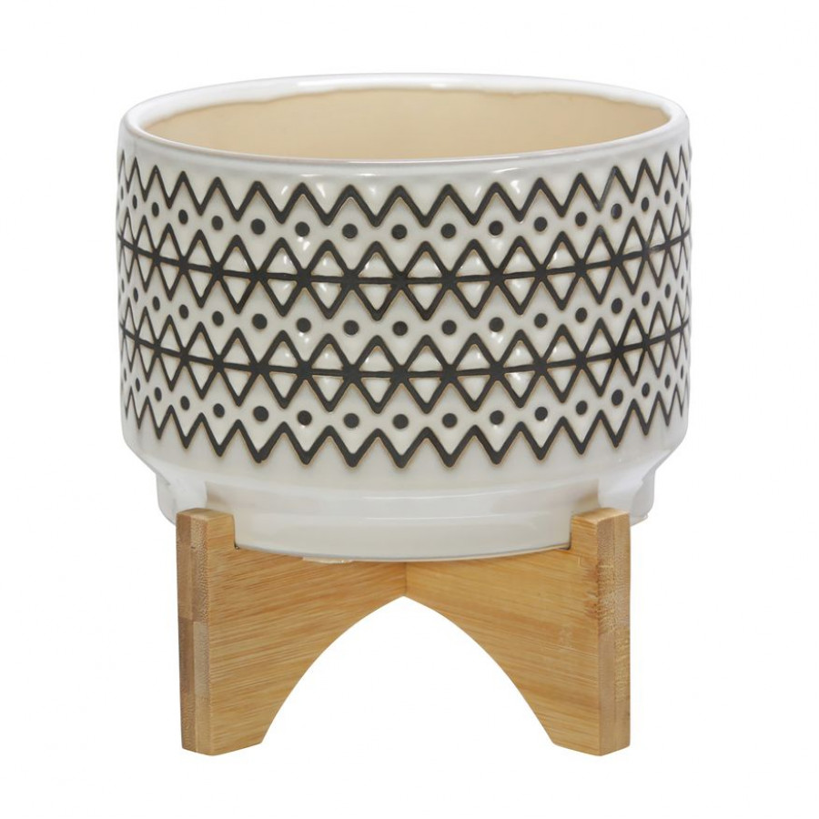 Sagebrook 7" Ceramic Abstract Planter On Stand - Ivory