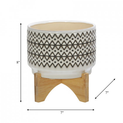 Sagebrook 7" Ceramic Abstract Planter On Stand - Ivory