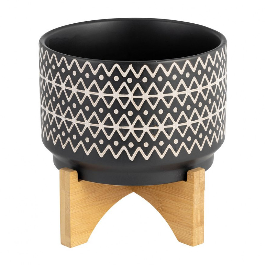 Sagebrook 7" Abstract Planter On Stand - Black