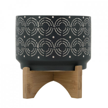 Sagebrook 7" Swirl Planter On Stand - Black