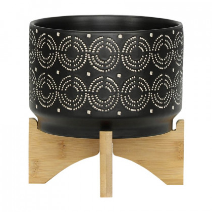 Sagebrook 7" Swirl Planter On Stand - Black