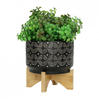Sagebrook 7" Swirl Planter On Stand - Black