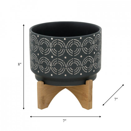 Sagebrook 7" Swirl Planter On Stand - Black