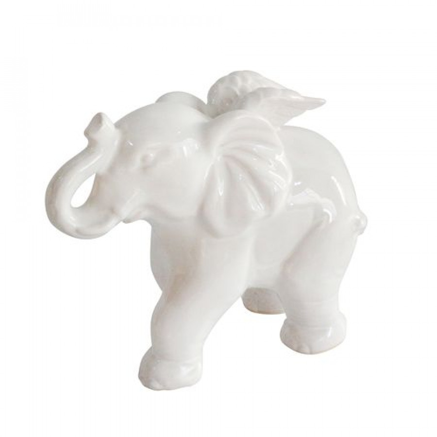 Sagebrook - 7" Ceramic Elephant Angel Figurine in White
