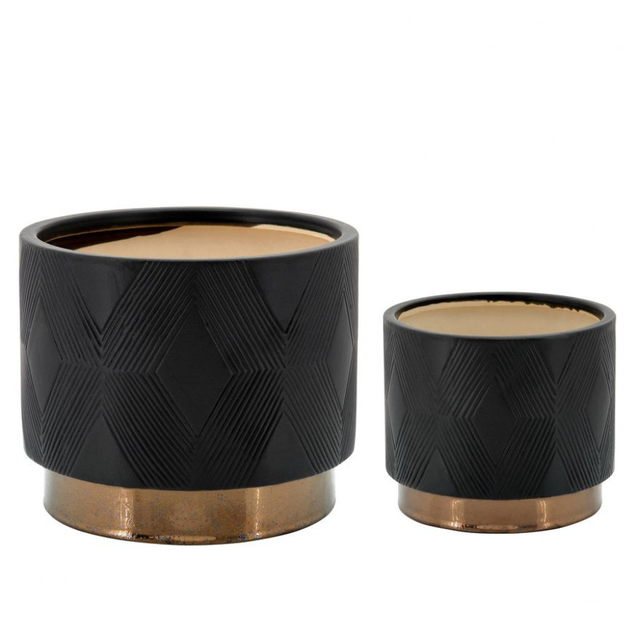 Sagebrook 6"/8" Diamond Metallic Planters (Set Of 2) - Black