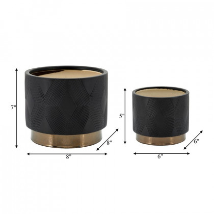 Sagebrook 6"/8" Diamond Metallic Planters (Set Of 2) - Black