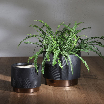 Sagebrook 6"/8" Diamond Metallic Planters (Set Of 2) - Black