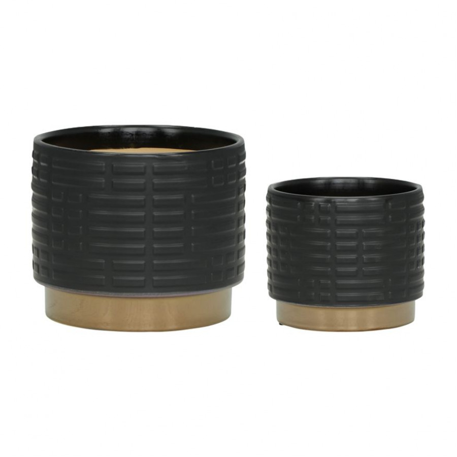 Sagebrook 6"/8" Maze Metallic Planters (Set Of 2) - Black