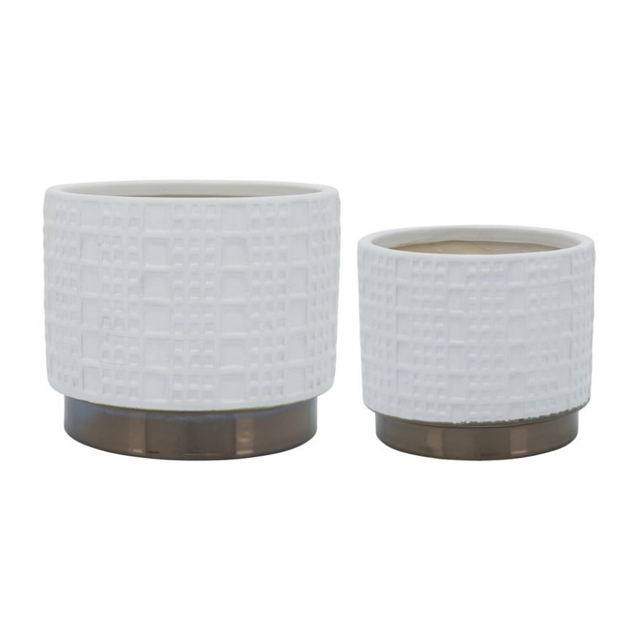Sagebrook - 6"/8" Diamond Metallic Planters (Set Of 2)