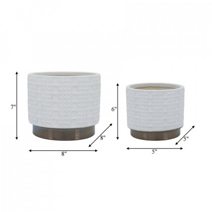 Sagebrook 6"/8" Mesh Metallic Planters (Set Of 2) - White