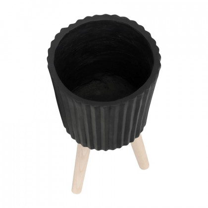 Sagebrook 10"/12" Ridged Planters With Wood Legs (Set Of 2) - Black (kd)