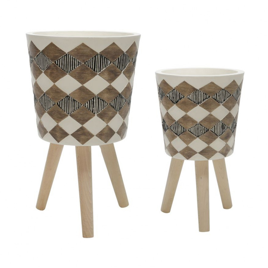 Sagebrook 10"/12" Diamond Planters With Wood Legs (Set Of 2) - Brown (kd)