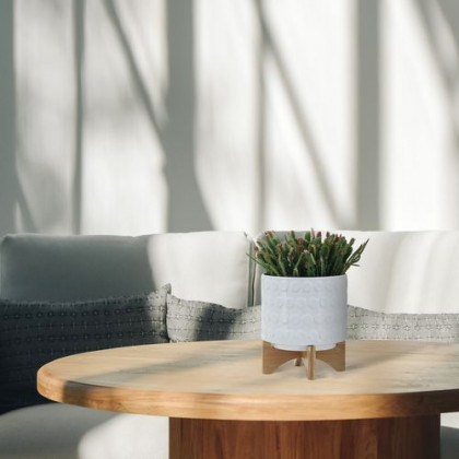 Sagebrook 8" Ceramic Planter On Wooden Stand - White
