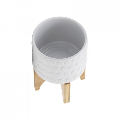 Sagebrook 5" Ceramic Planter On Wooden Stand - White