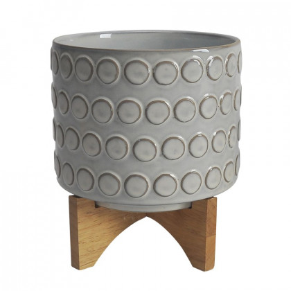 Sagebrook - 5"/8" Ceramic Planters On Wooden Stand (Set Of 2)