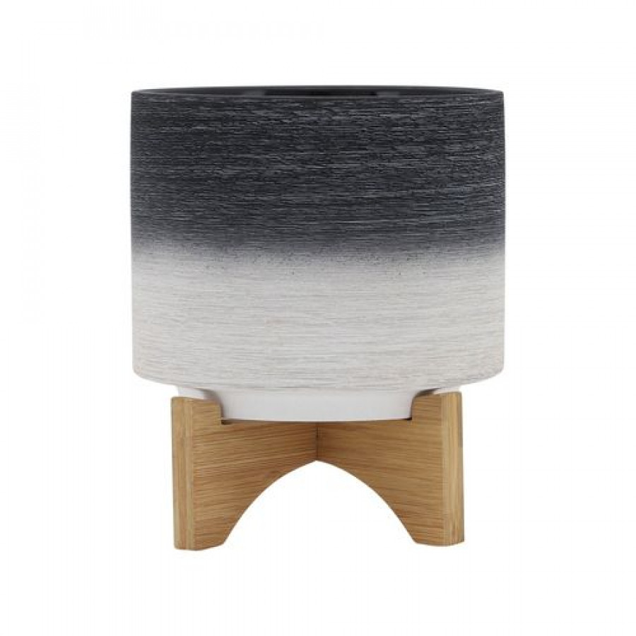 Sagebrook 8" Ceramic Planter On Wooden Stand - Gray