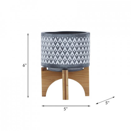 Sagebrook 5" Ceramic Aztec Planter On Wooden Stand - Gray