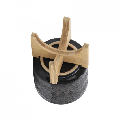 Sagebrook 5" Ceramic Aztec Planter On Wooden Stand - Black