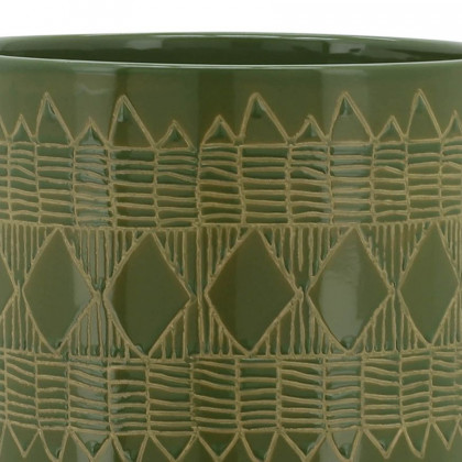 Sagebrook 10" Ceramic Aztec Planter On Wooden Stand - Olive