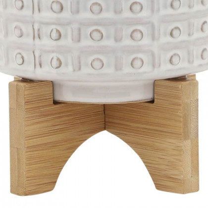 Sagebrook 5" Ceramic Dotted Planter With Wood Stand - Ivory