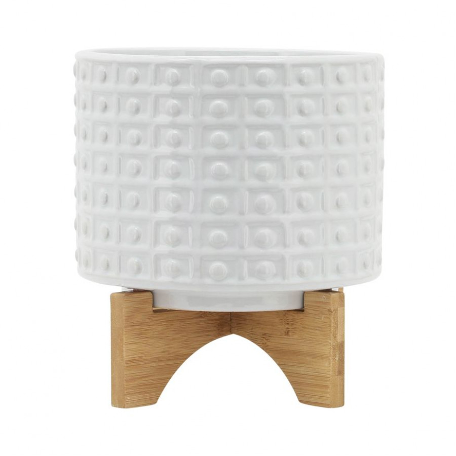 Sagebrook 8" Dotted Planter With Stand - White