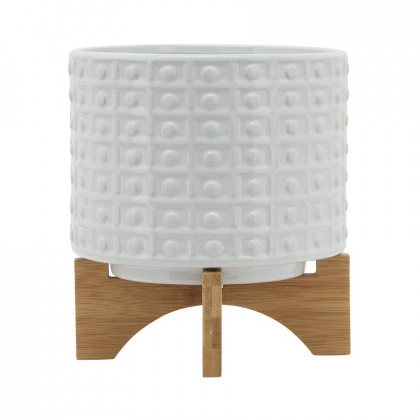 Sagebrook 8" Dotted Planter With Stand - White