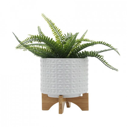 Sagebrook 8" Dotted Planter With Stand - White
