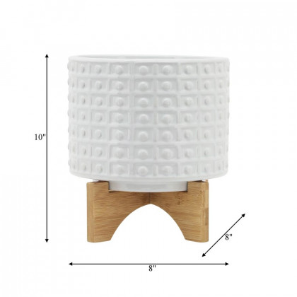 Sagebrook 8" Dotted Planter With Stand - White