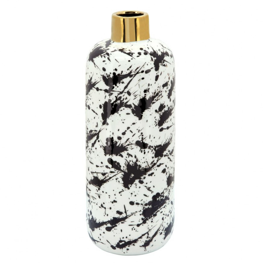 Sagebrook 15" Vase With Gold Neck - White/Black