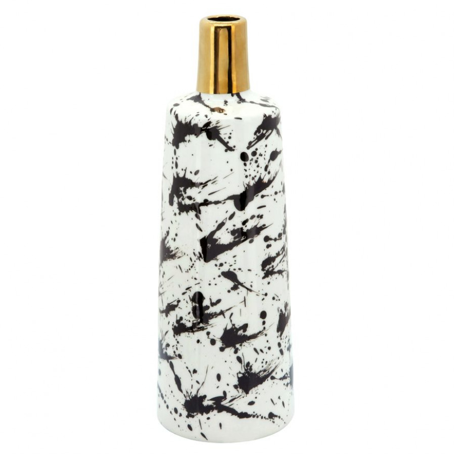 Sagebrook 15" Vase With Gold Neck - White/Black