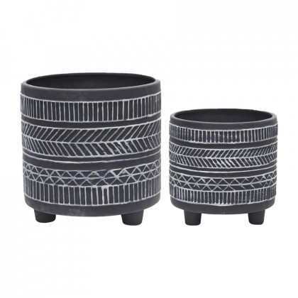 Sagebrook - 10"/12" Ceramic Fluted Planters With Feet (Set Of 2)