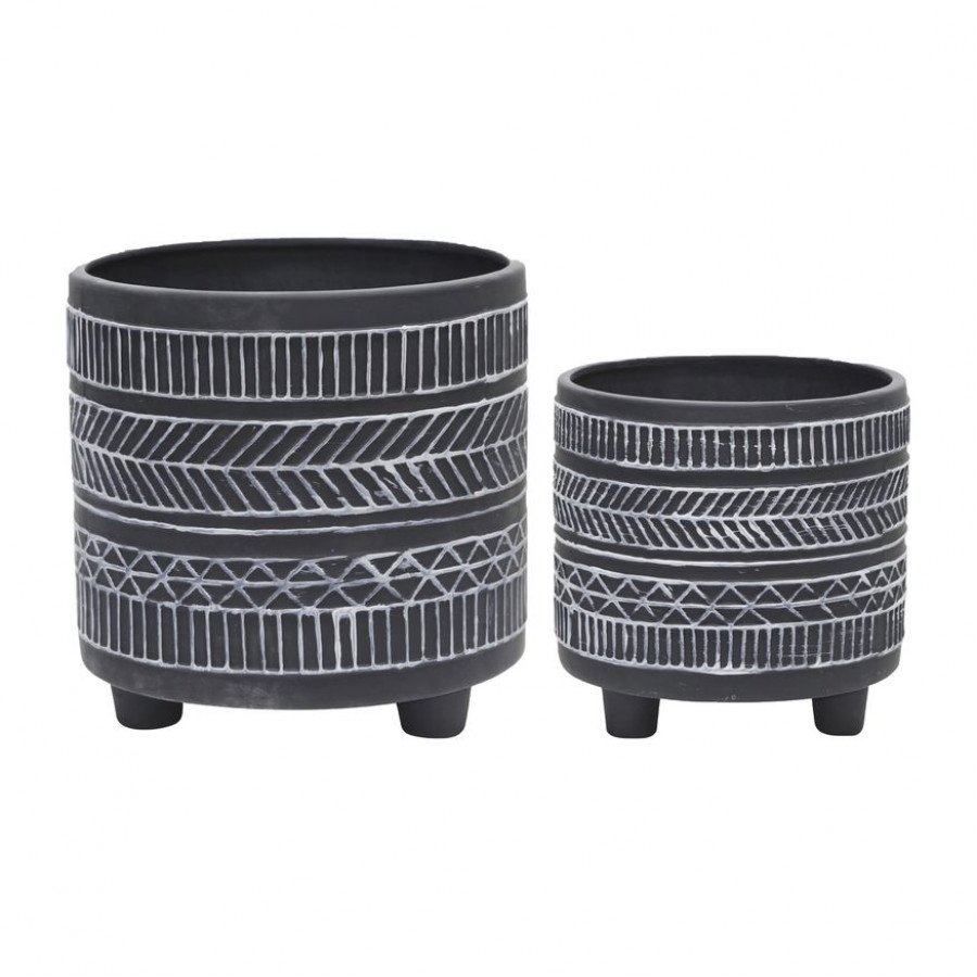 Sagebrook 6"/8" Tribal Look Footed Planters (Set Of 2) - Black