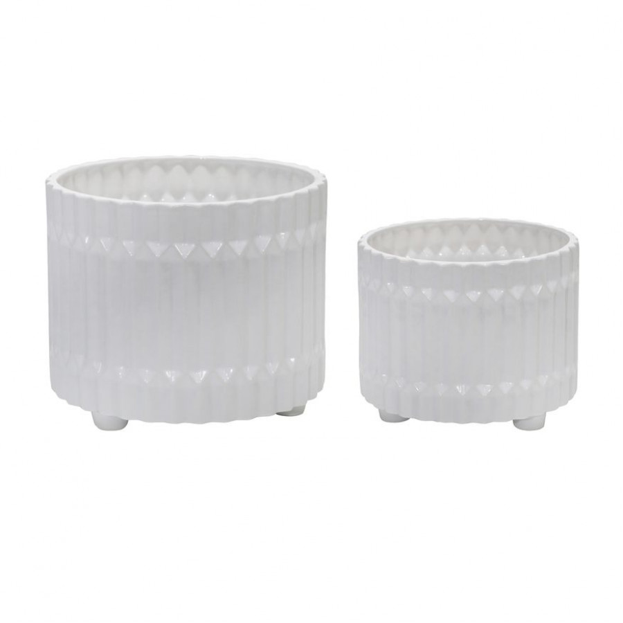 Sagebrook - 10"/12" Ceramic Fluted Planters With Feet (Set Of 2)