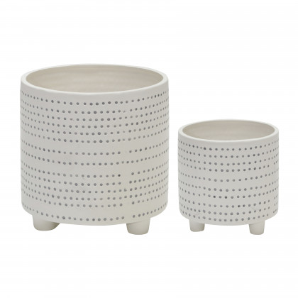 Sagebrook - 8" Ceramic Footed Planter with Dots (Set Of 2)