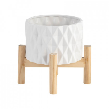 Sagebrook 6" Ceramic Diamond Planter With Wood Stand - White