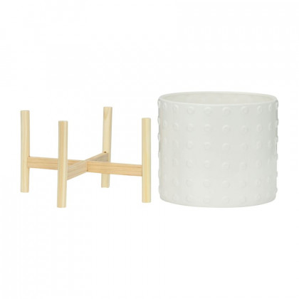 Sagebrook 12" Ceramic Dotted Planter With Wood Stand - White