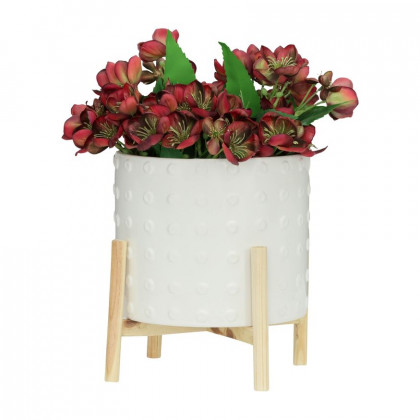 Sagebrook 12" Ceramic Dotted Planter With Wood Stand - White