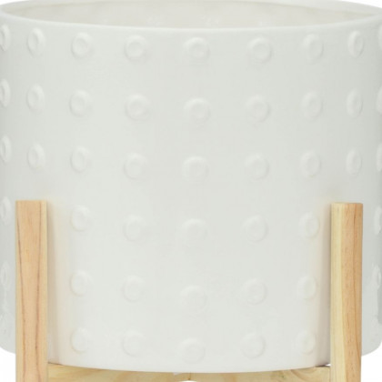 Sagebrook 12" Ceramic Dotted Planter With Wood Stand - White