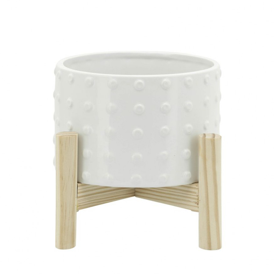 Sagebrook - 12" Ceramic Dotted Planter With Wood Stand